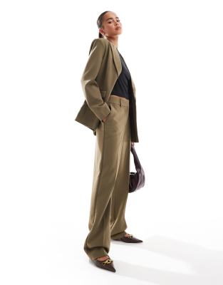 tailored high waisted straight leg pants in taupe - part of a set-Neutral