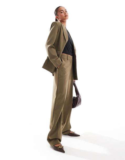 YAS tailored high waisted straight leg pants in taupe (part of a set) - view 1