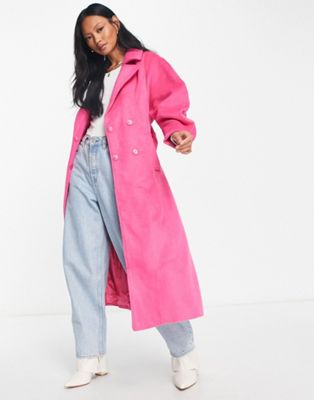 Y.A.S tailored longline coat with ovoid sleeve in bright pink