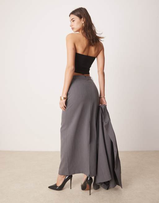 スカート Slit detail tailored maxi skirt gray metropolis-tailored-maxi-skirt