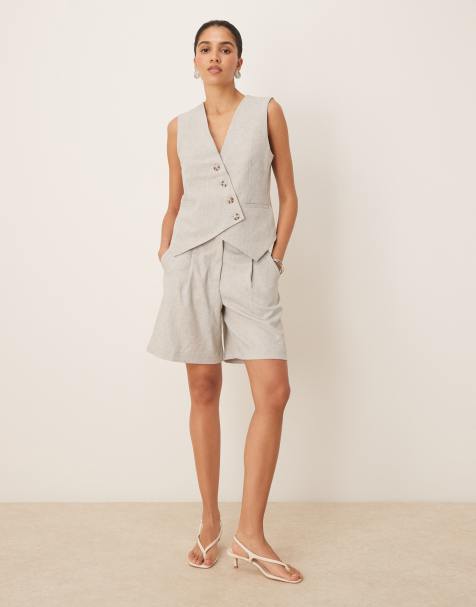YAS tailored pleat front longline short in light gray melange - part of a set - view 1