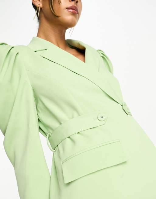 Y.A.S tailored puff sleeve belted blazer co ord in mint green ASOS