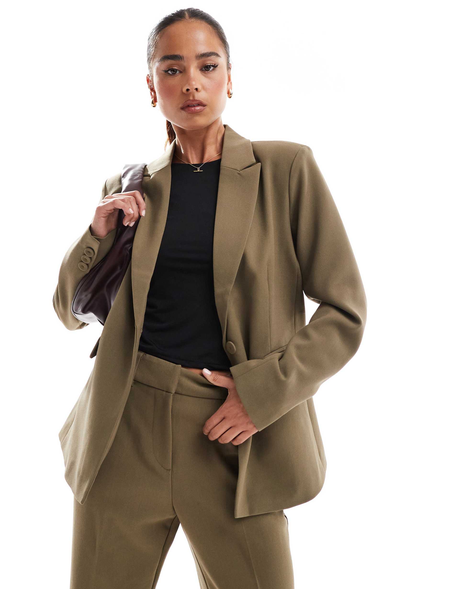 yas tailored single breasted blazer in taupe - part of a set