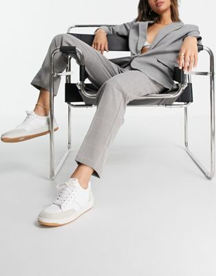 Y. A.S tailored straight leg trousers with elasticated waist and turn up hem in grey check-Multi