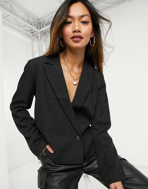 Y.A.S tailored suit blazer with wrap over fastening in black