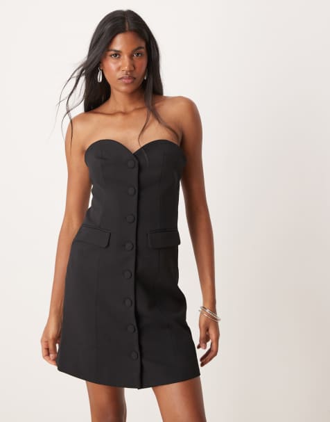 YAS tailored tux mini dress with button front in black - view 1