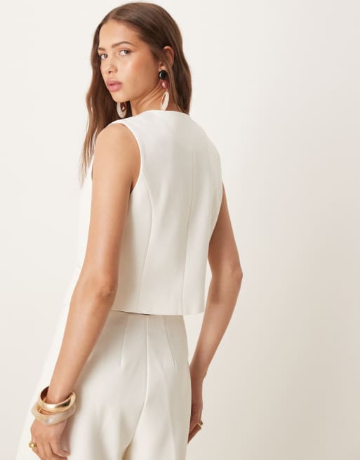 YAS tailored twill zip front vest in white - part of a set, 4 of 4