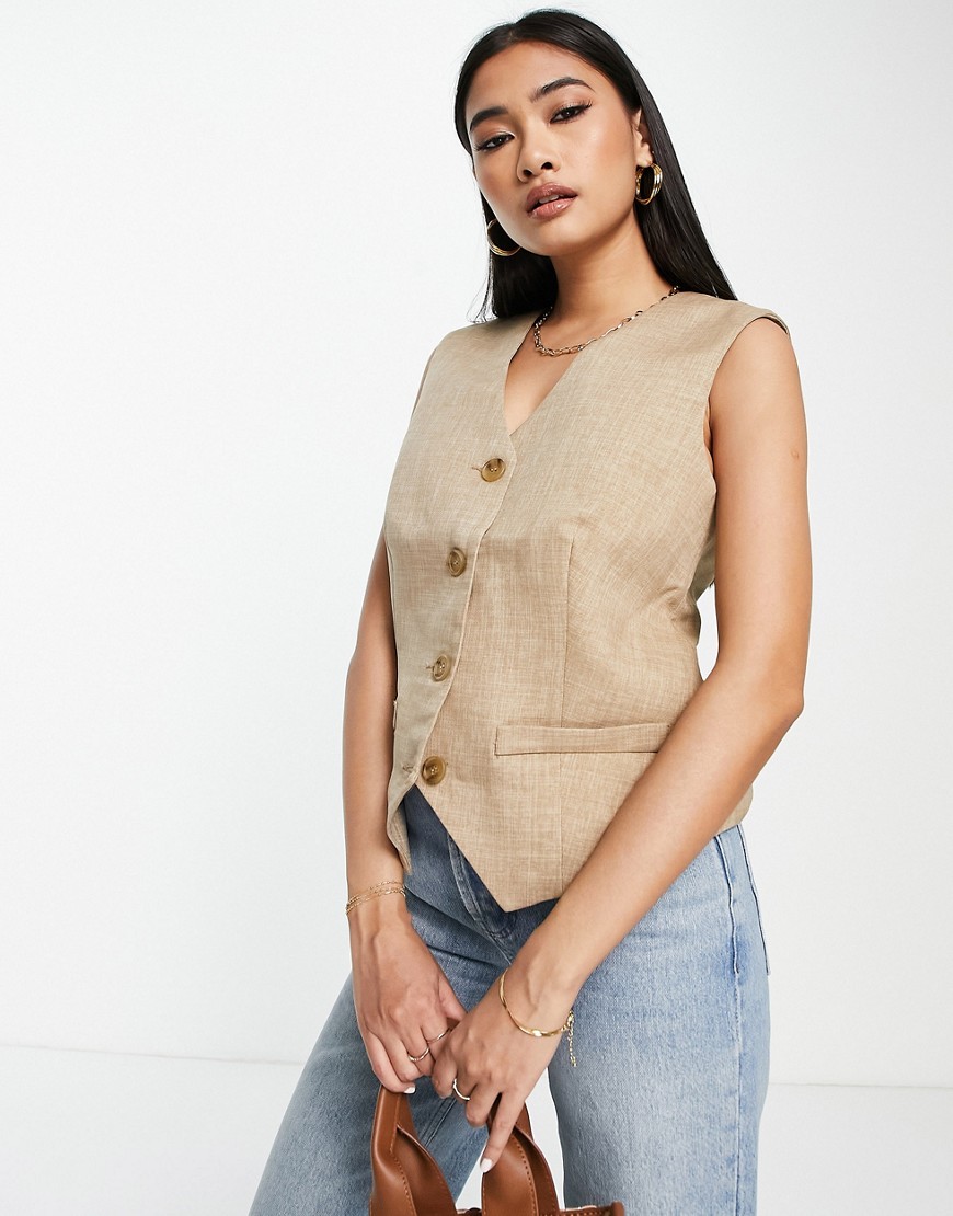 Y.A.S tailored vest in sand - part of a set-Neutral
