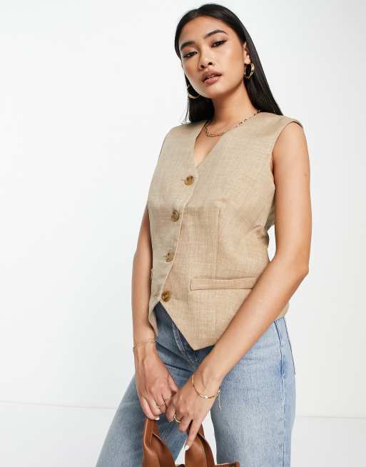 Y.A.S tailored vest in sand - part of a set
