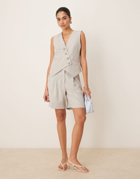 YAS tailored waistcoat and longline short co-ord in light grey melange - view 1