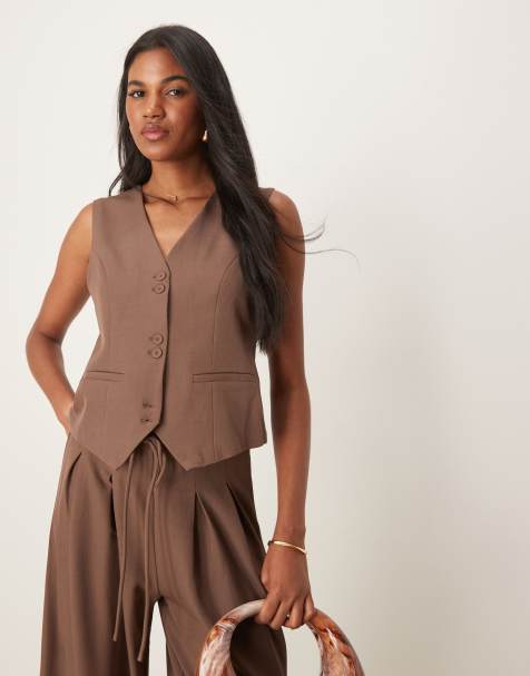 YAS tailored waistcoat co-ord in coffee - view 1