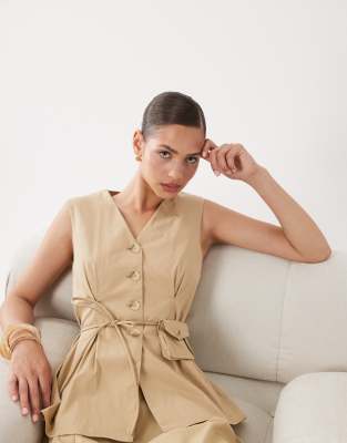 Y.a.s. Tailored Waistcoat Co-ord With Tie Purse Detail In Neutral