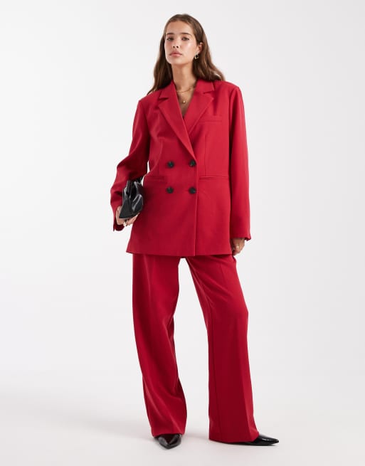 YAS tailored wide leg pants in red - part of a set