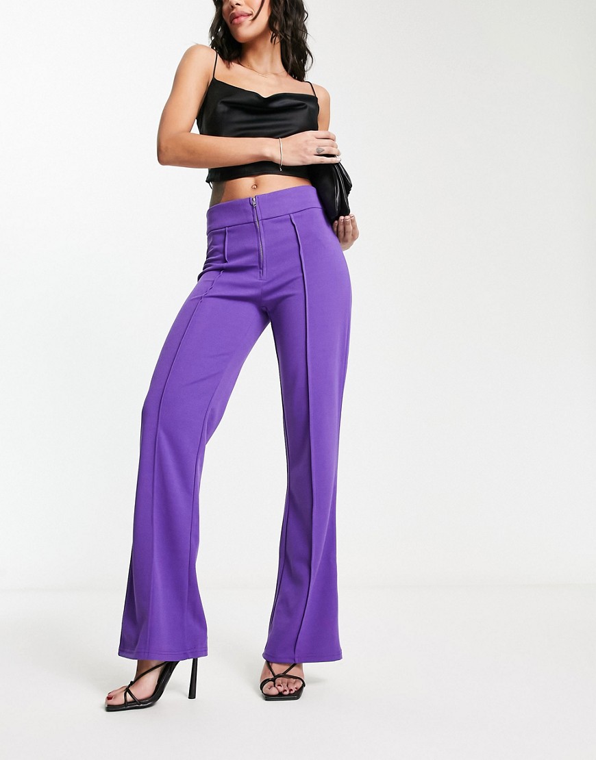 Y.a.s. Tailored Wide Leg Pants With Zip Front In Purple