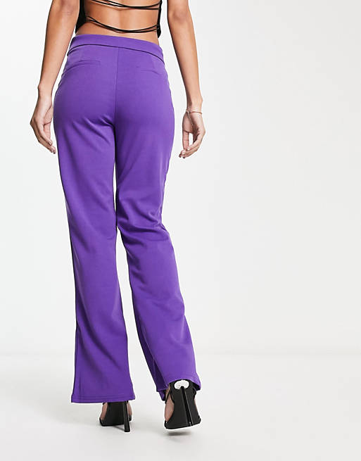 Y.A.S tailored wide leg pants with zip front in purple | ASOS