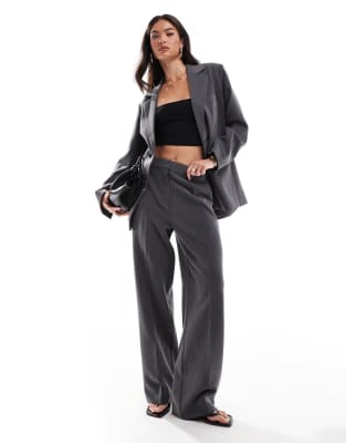 YAS YAS tailored wide leg trouser co-ord in dark grey melange