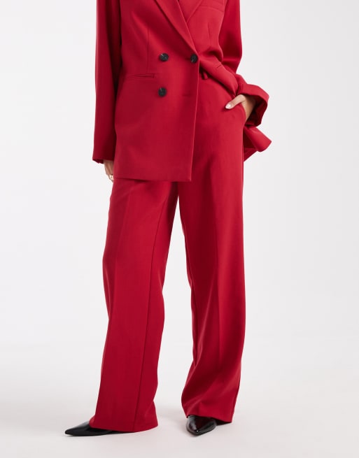 YAS tailored wide leg trouser co-ord in red, 3 of 5