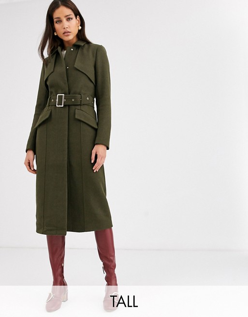 Y.A.S Tall belted military coat in green