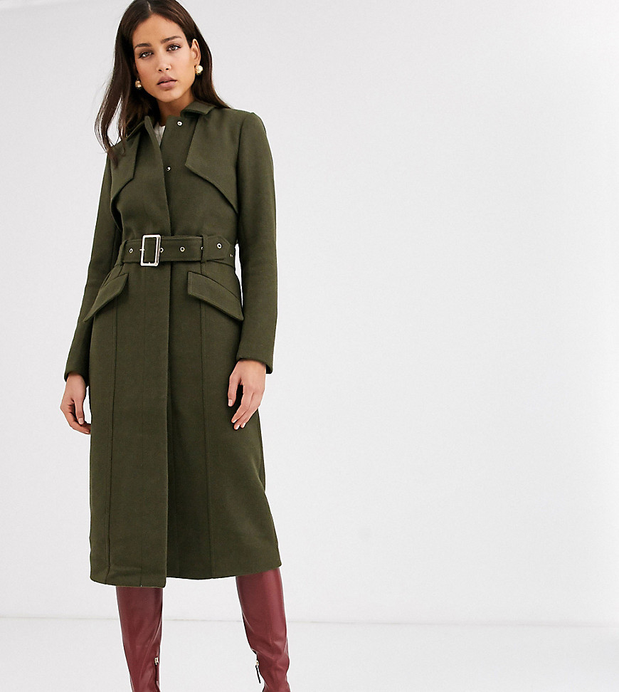 Y.A.S Tall belted military coat in green