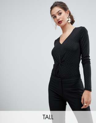 Y.A.S - Tall - Body met stipjes en knoop-Zwart Zwart