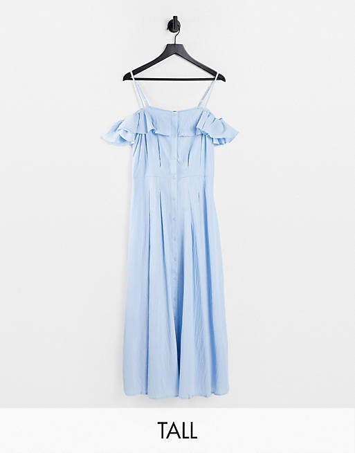 Y.A.S Tall button up maxi dress in blue