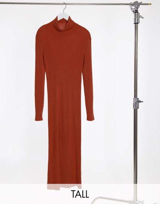 Y.A.S. Tall - Coltrui-jurk met lange mouwen in roestkleur