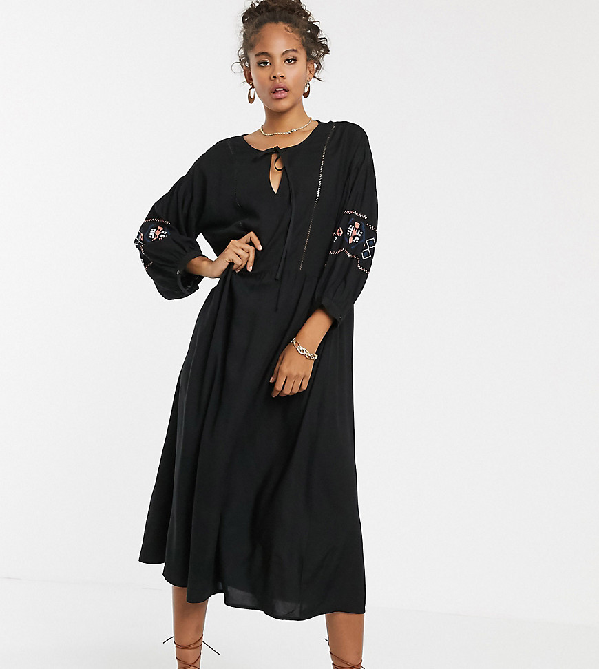 Y.A.S Tall embroidered sleeve dress-Black