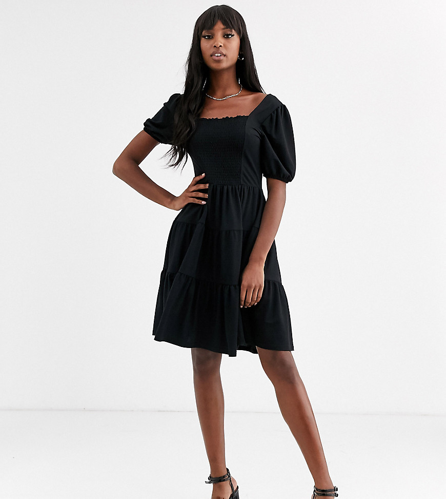 Y.A.S Tall Famia ruched tiered smock dress-Black