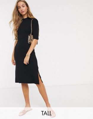 Y.A.S Tall high neck dress with puff sleeve in black | ASOS