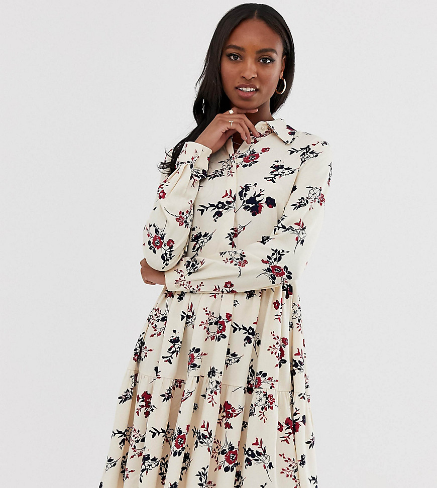 Y.A.S Tall - Hoogsluitende jurk met bloemenprint-Wit