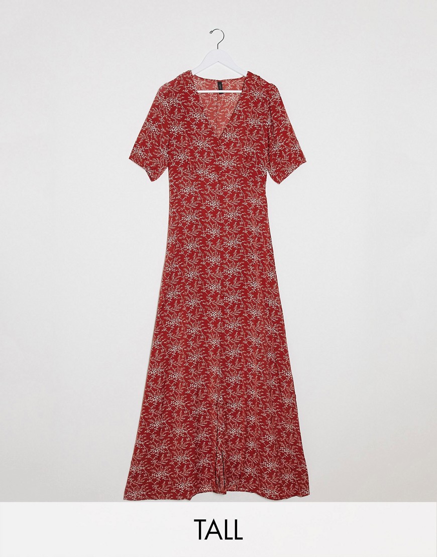 Y.A.S Tall - Jelica - Lange jurk met korte mouwen en bloemenprint-Rood