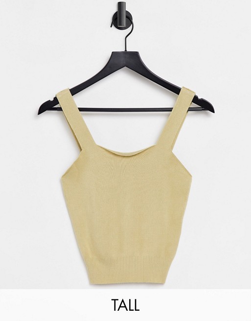 Y.A.S. Tall knitted co-ord crop top in beige