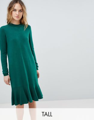 Y.A.S Tall Knitted Dress With Peplum-Green