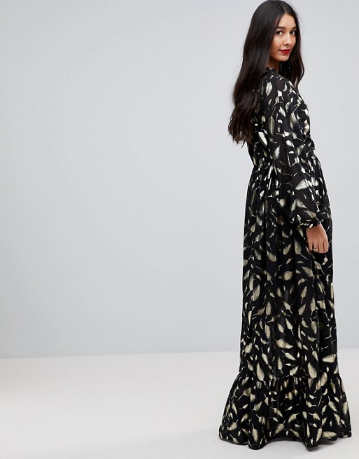 Verrassend Y.A.S Tall - Maxi-jurk met lange mouwen en goudkleurig folie | ASOS QU-91