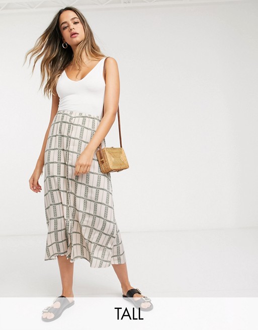 Y.A.S Tall maxi skirt in cream floral grid check