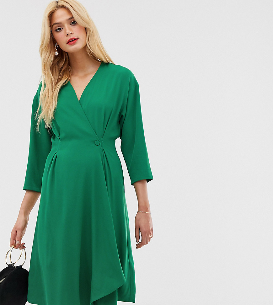 Y.A.S Tall - Mini-jurk met lange mouwen en overslag-Groen