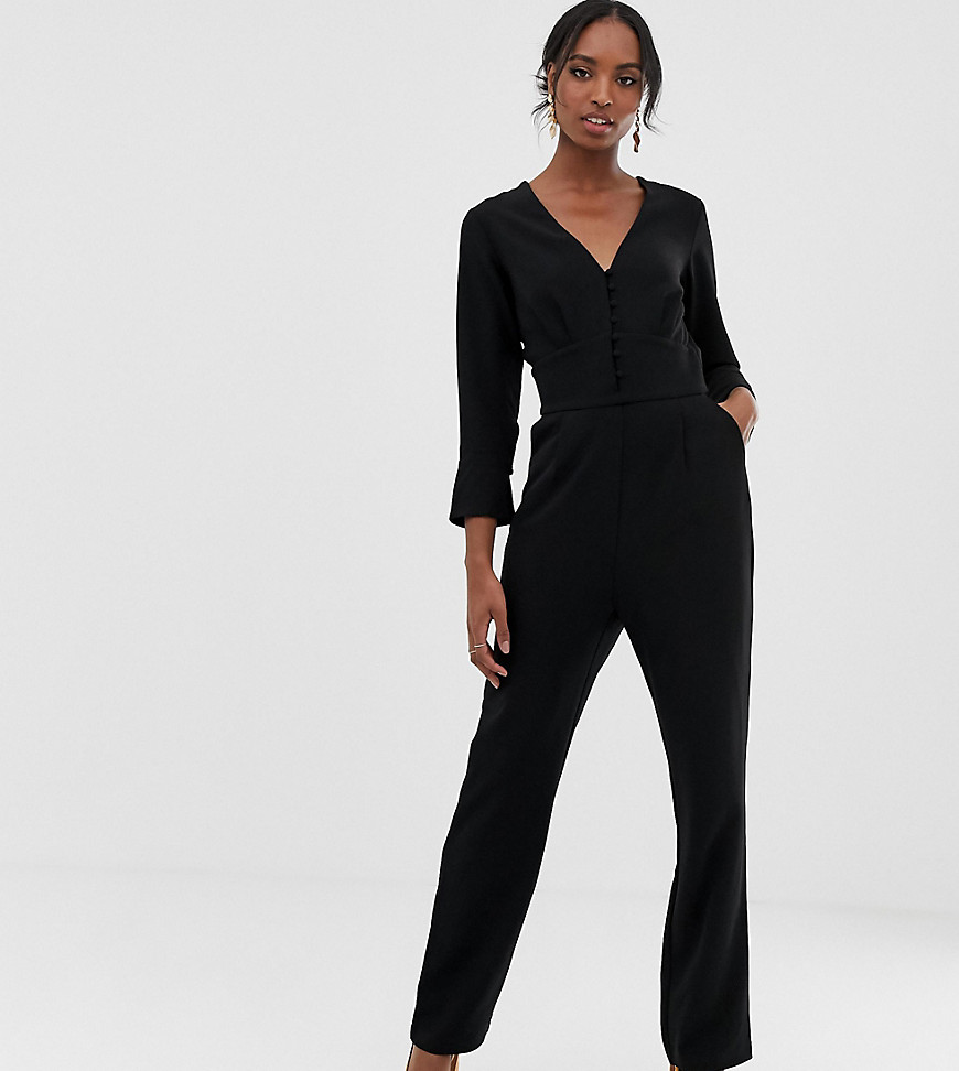 Y.A.S Tall Plunge Wide Neck Jumpsuit-Black