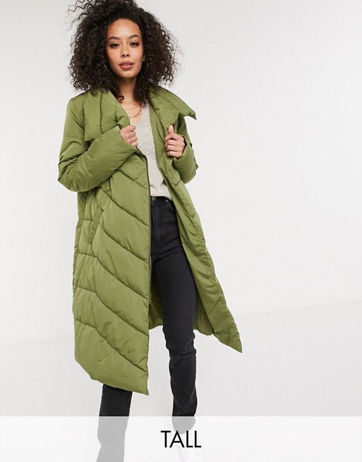 Y.A.S. Tall Salina large collar long padded jacket in green