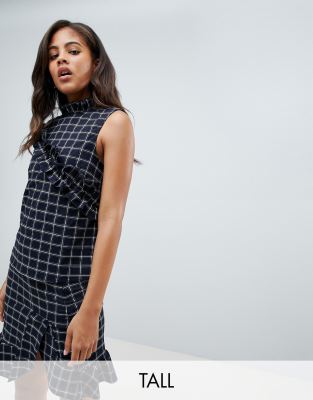 Y.A.S Tall  Salu  Top w prost? kratk? z falbank? z przodu-Czarny Czarna krata