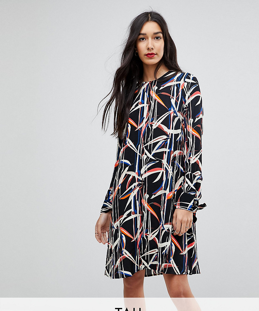 Y.A.S Tall – Shift-klänning med grafiskt mönster och knytärm-Flerfärgad