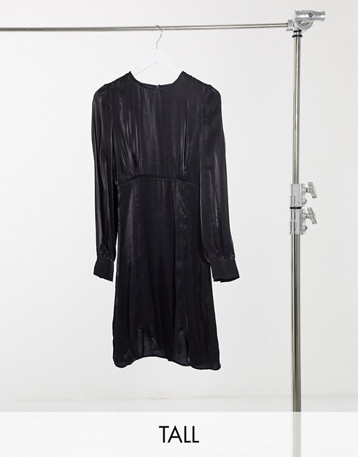 Y.A.S. Tall Shine silky lace trim mini dress in black