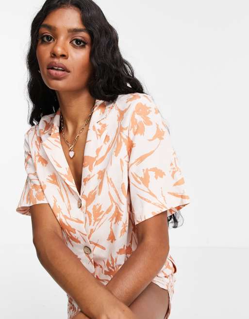 Y.A.S Tall short sleeve shirt co-ord in tropical print, 3 of 4