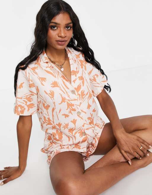 Y.A.S Tall short sleeve shirt co-ord in tropical print, 4 of 4