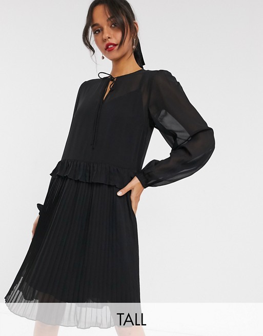 Y.A.S Tall smock dress with pleated hem in black