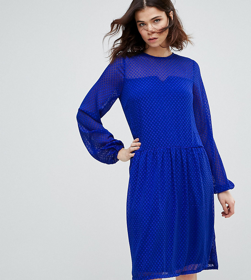 Y.A.S Tall textured midi smock dress in blue
