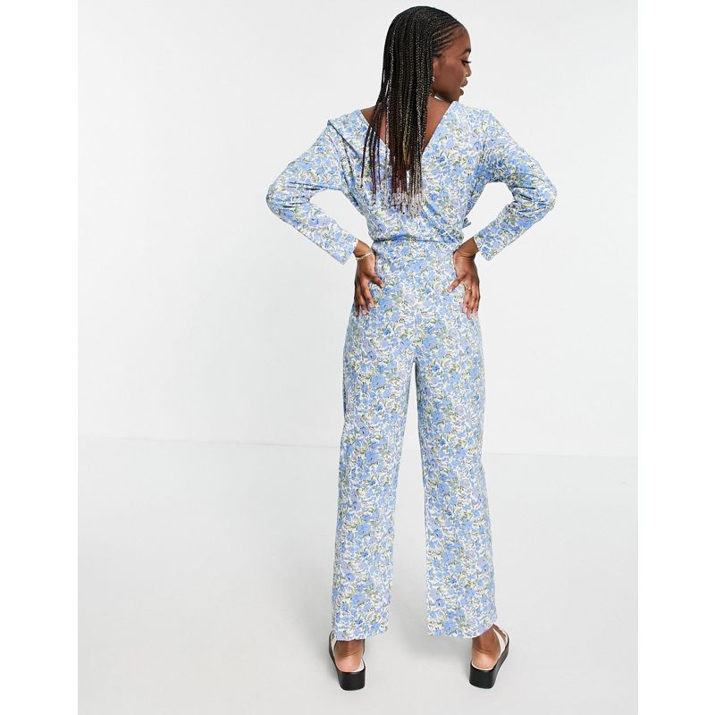 Designer  Y.A.S Tall - Tuta jumpsuit a portafoglio in cotone organico blu a fiori