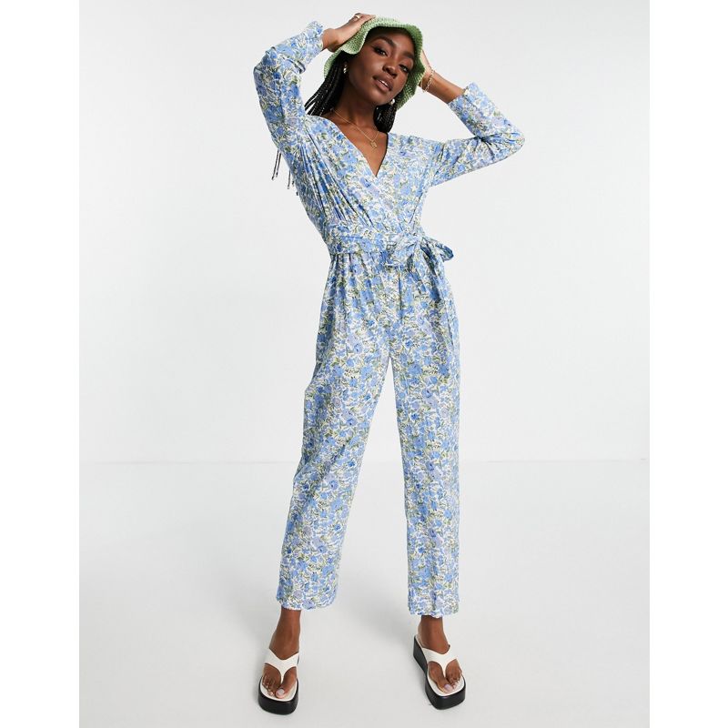 Designer  Y.A.S Tall - Tuta jumpsuit a portafoglio in cotone organico blu a fiori