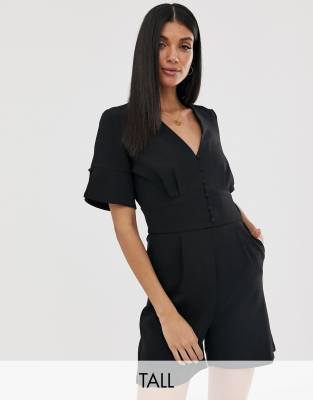 Y.A.S Tall v neck playsuit-Black