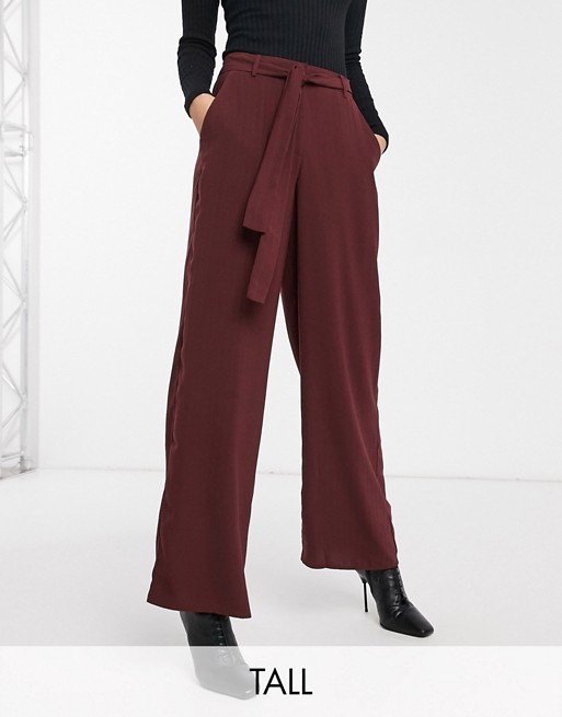 Y.A.S Tall wide leg trousers in burgundy