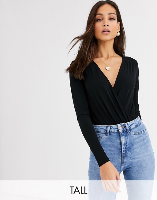 Y.A.S Tall wrap body with long sleeves in black